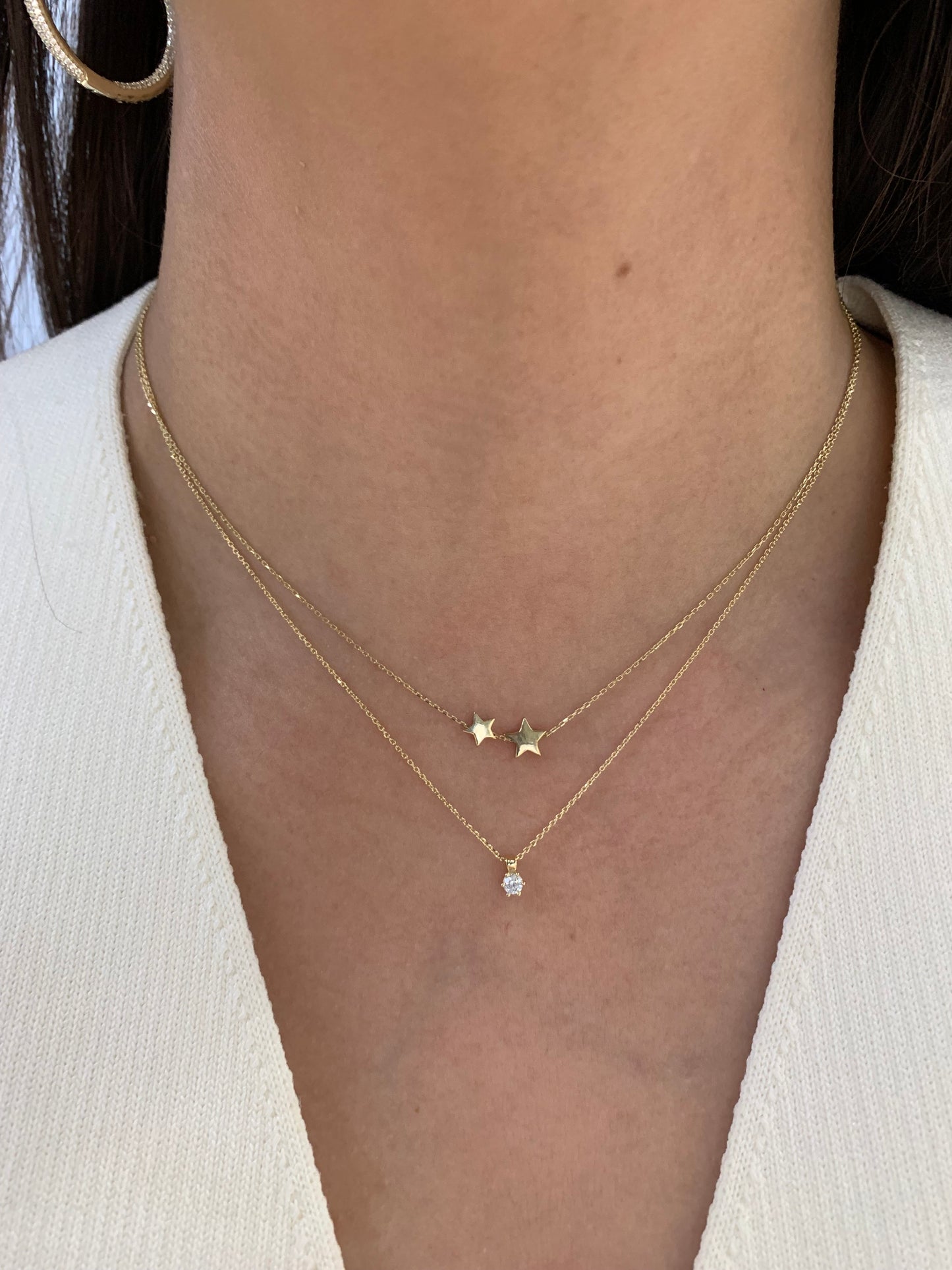Double Star Necklace - 14k
