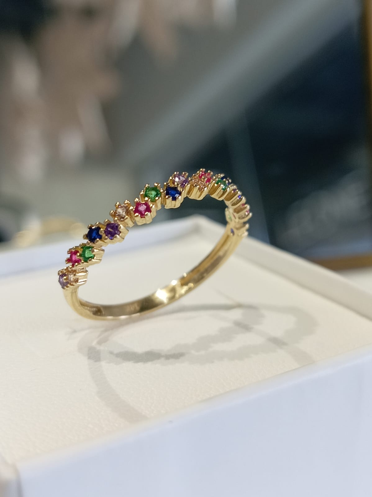 14k Hexagon Colorful Ring