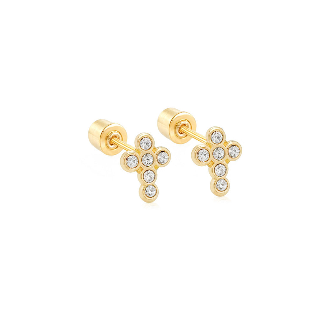 14K Mini Cross Bezel Earrings