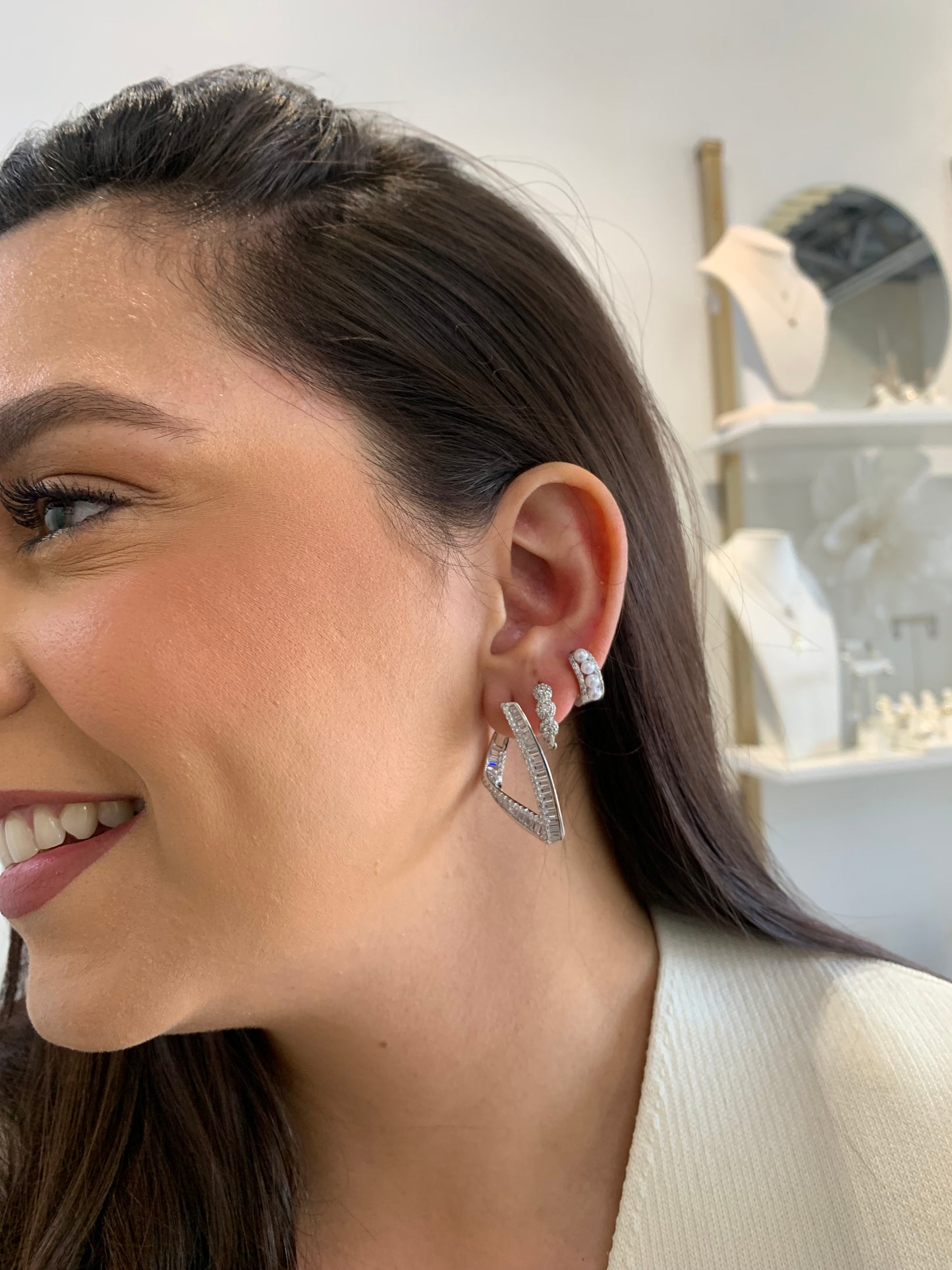 Baguette Silver Hoops