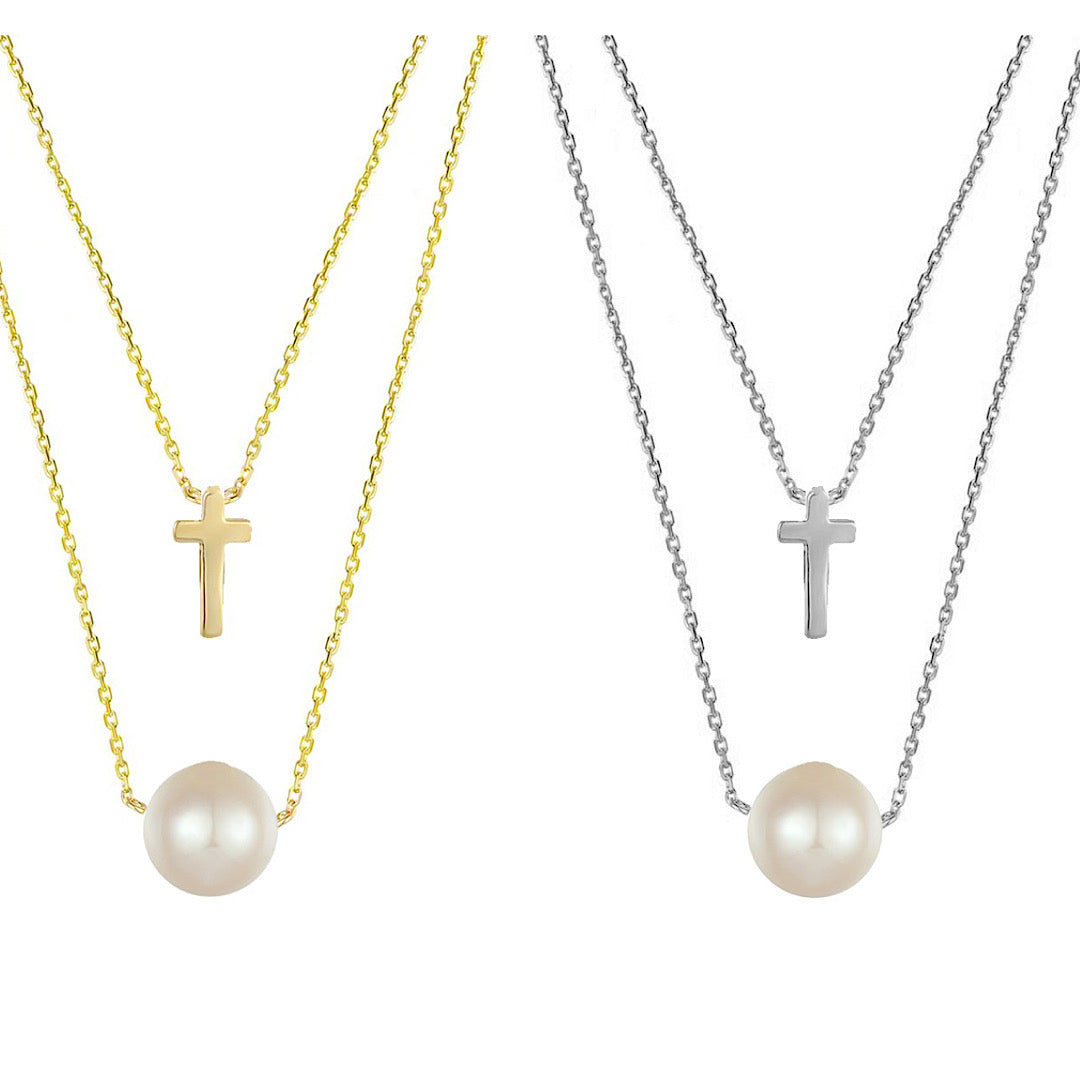 Pearl +Cross Necklace