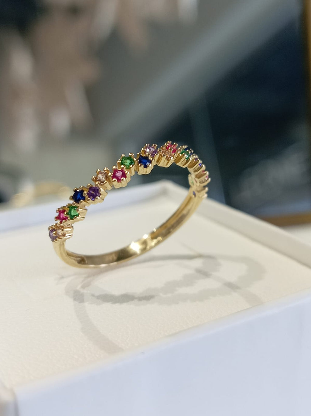 14k Hexagon Colorful Ring