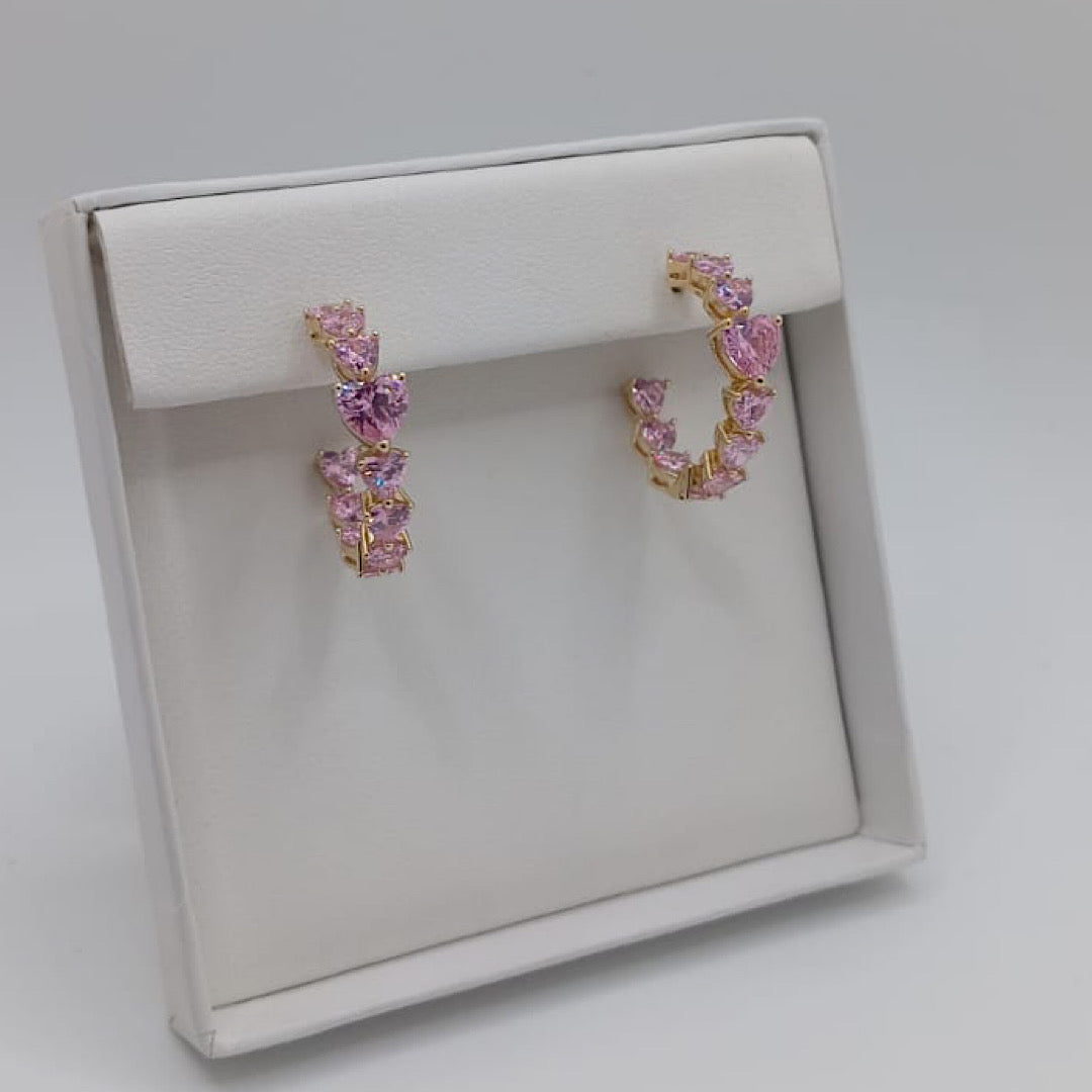 Pink CZ Heart Hoops