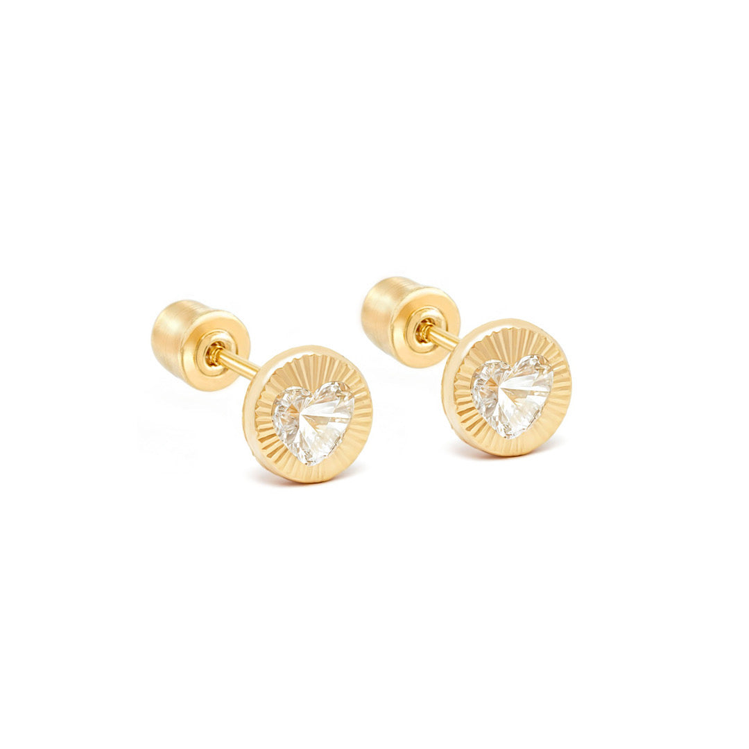 14k Bezel Heart CZ Earrings
