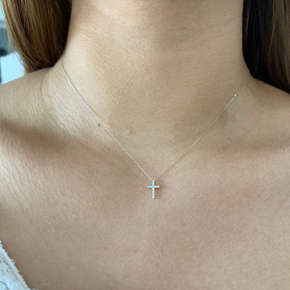 Diamond Cross Necklace -White Gold