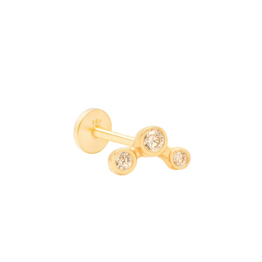 14K Cartilage Piercing 3 Round CZ Bezel Curve Bar