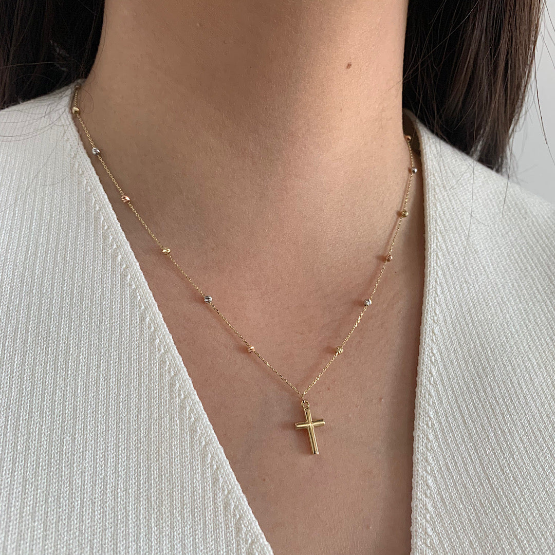 Beaded Tri Tone Cross Necklace