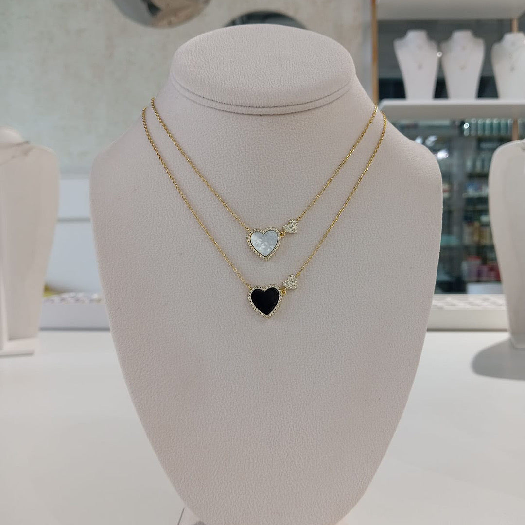 Double Heart Black Necklace