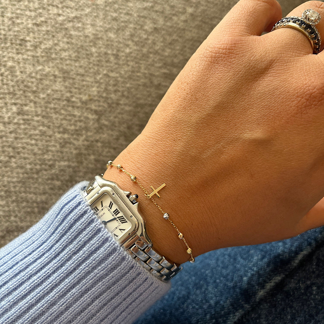 Tri Tone Cross  - Pulsera Oro 14k