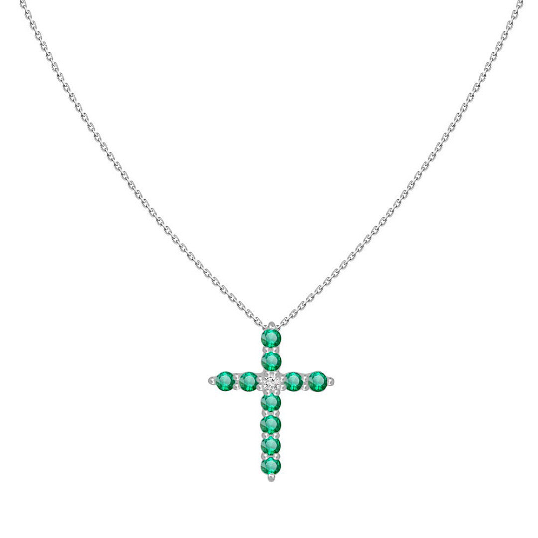 Emerald Diamond Cross Necklace