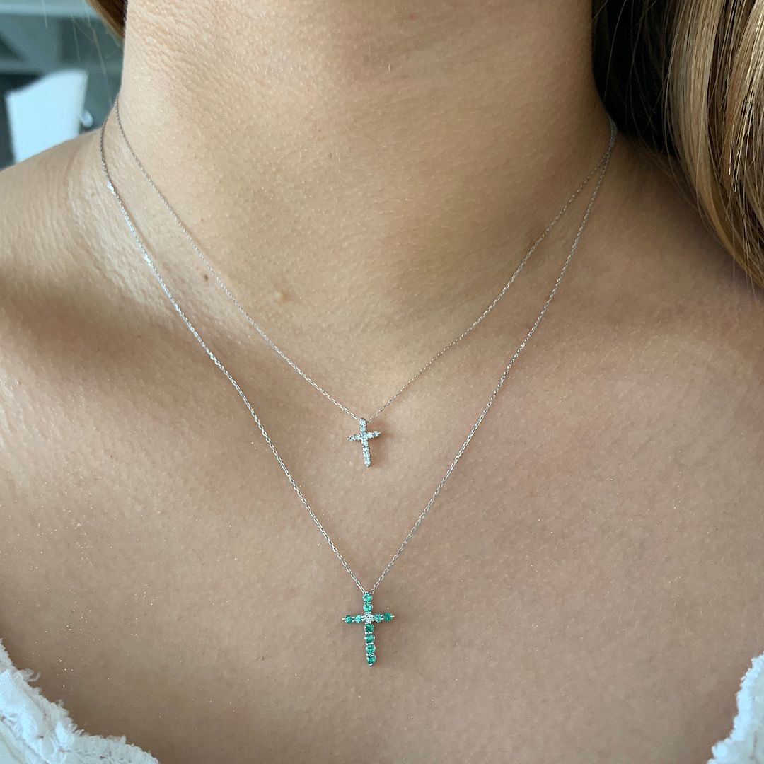 Emerald Diamond Cross Necklace