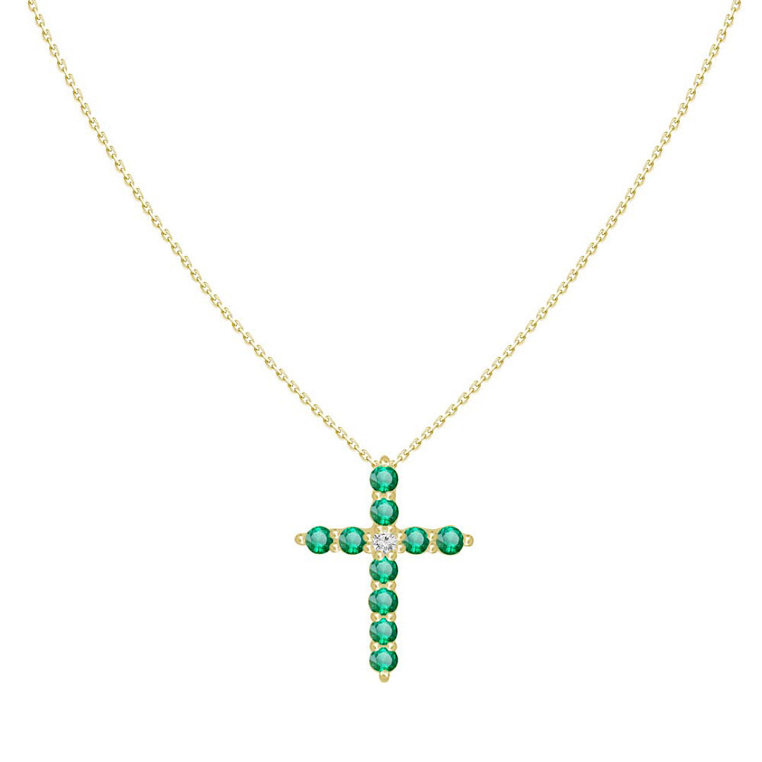 Emerald Diamond Cross Necklace