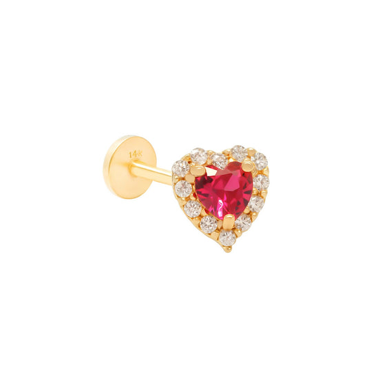 14K Cartilage Piercing Heart CZ Double CZ