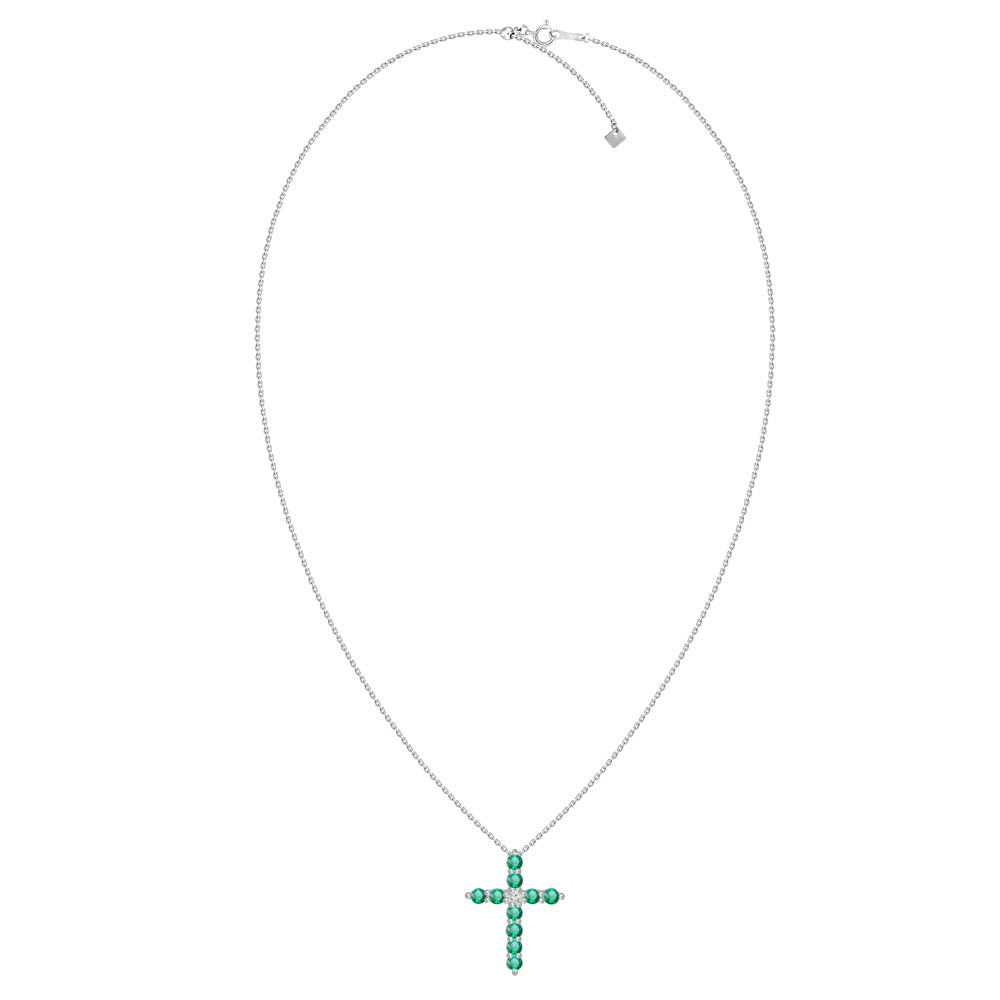 Emerald Diamond Cross Necklace