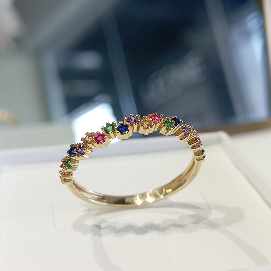 14k Hexagon Colorful Ring