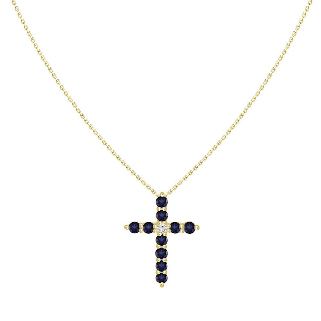 Sapphire Diamond Cross Necklace