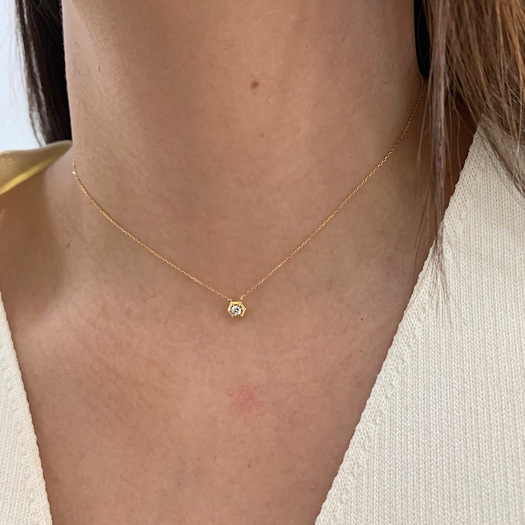 Hexagon Diamond Necklace 18K