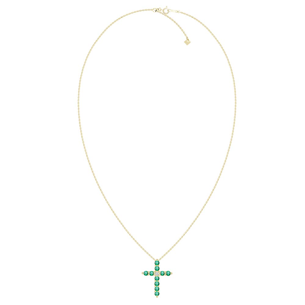Emerald Diamond Cross Necklace