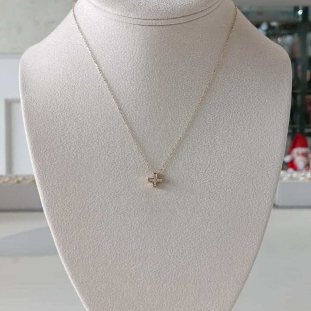 14K CZ Cross Necklace