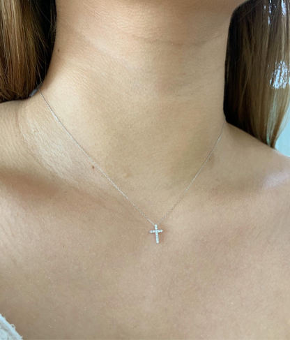 Diamond Cross Necklace -White Gold