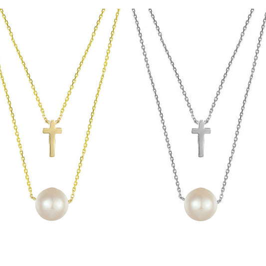 Pearl +Cross Necklace