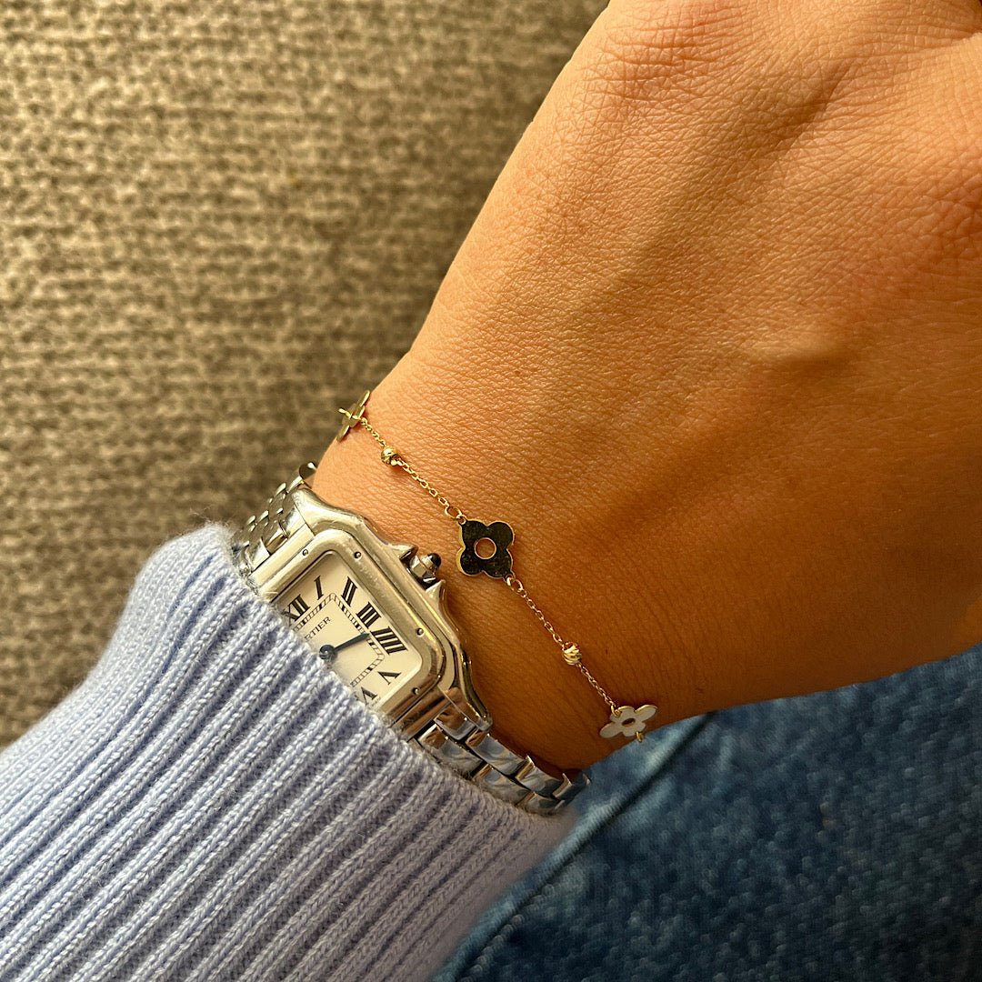 Flores  - Pulsera Oro 14k