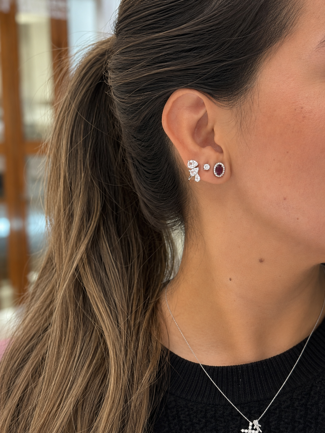 Rubellite Diamond Studs