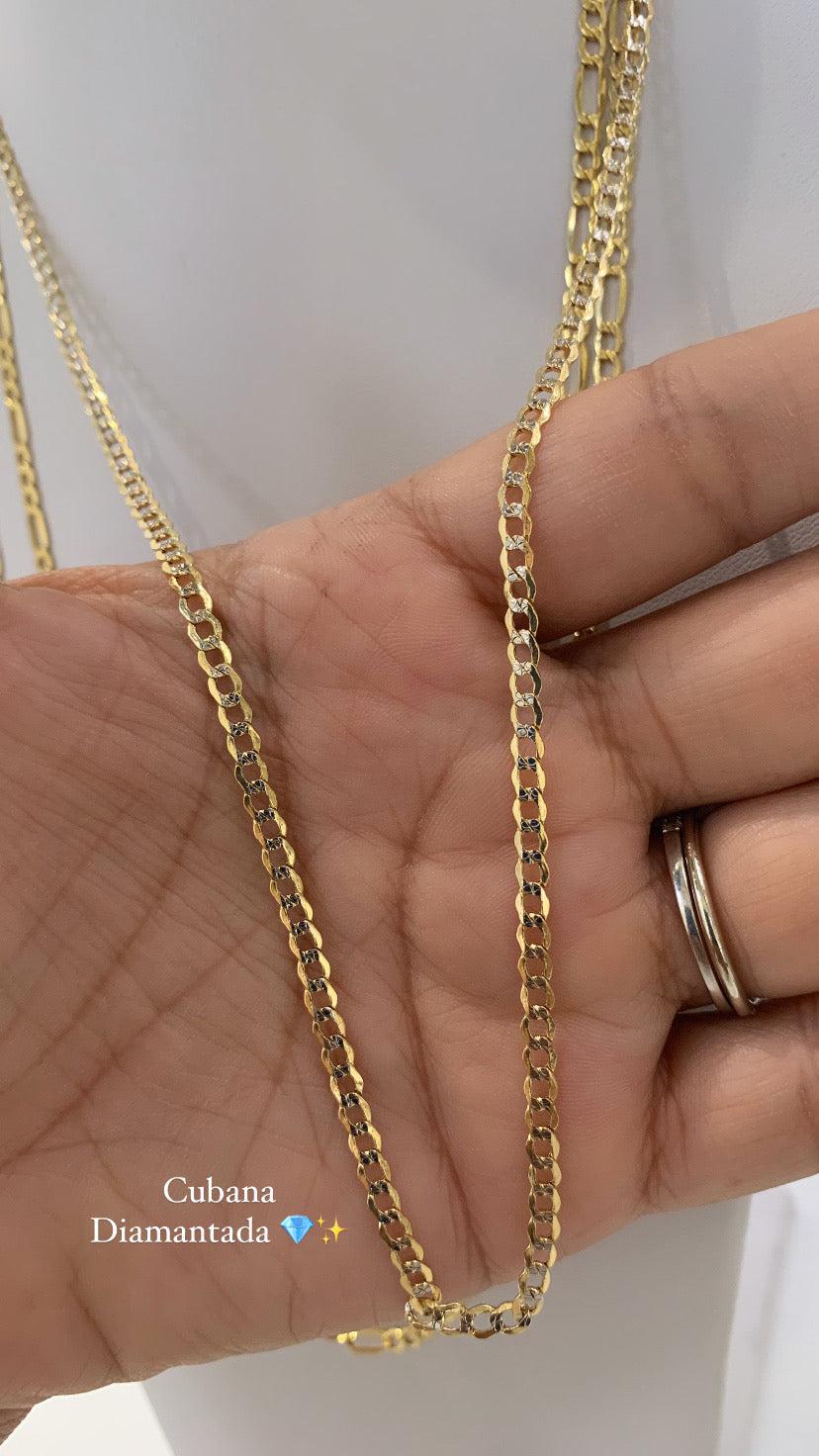 Cadena Cubana Diamantada Oro 14k