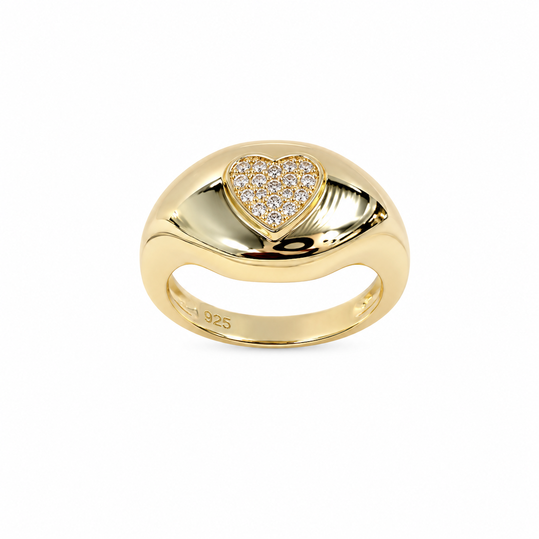 Pave Heart Pinky Ring